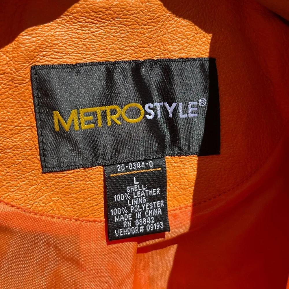 Y2K Metro Style Neon Orange Racing 100% Genuine Leather Jacket Women’s Size L - Picture 3 of 16